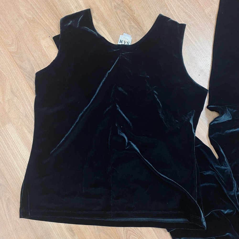 Vintage Velvet Velour Gorgeous 2 Piece Sleeveless Top w/Tights Made In Canada - Picture 6 of 7